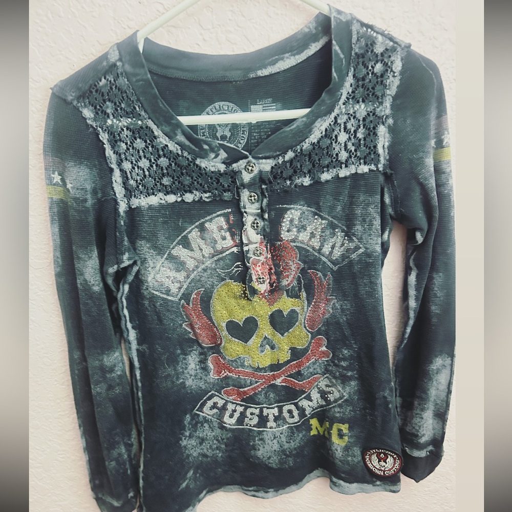affliction long sleeve sparkling shirt size large